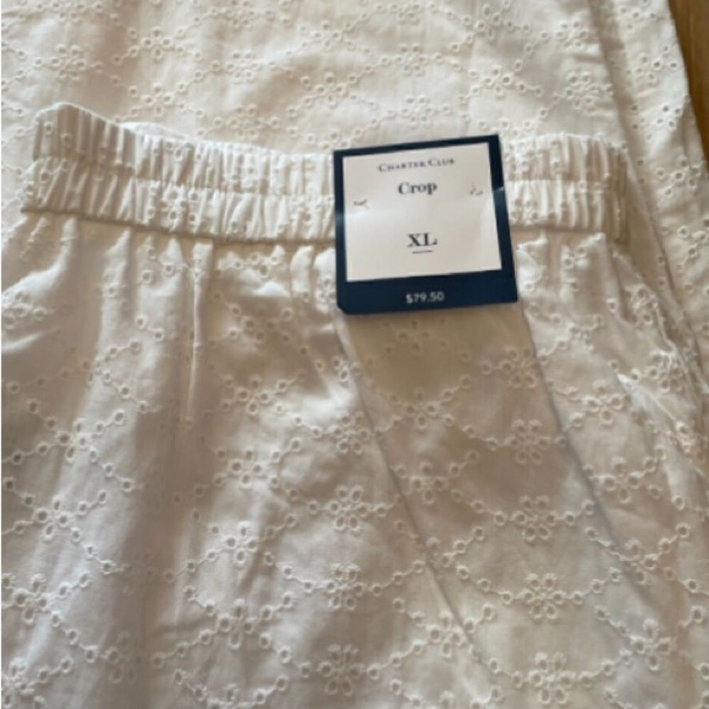 Charter Club Cropped Pointelle Womens Pull-On Pants X-Large Preppy Party NWT - Picture 9 of 10